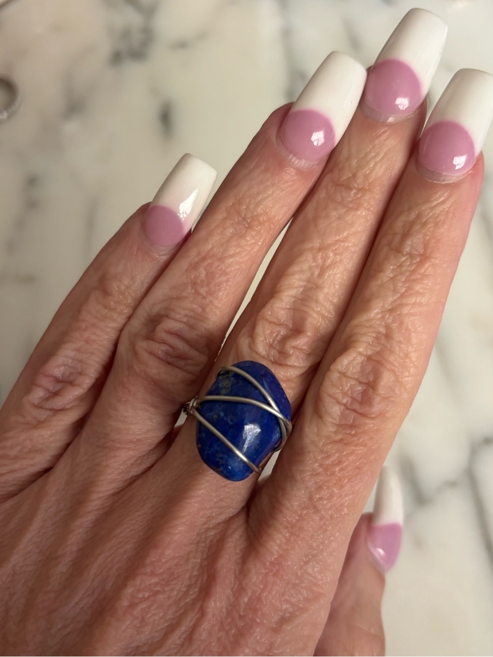 Woman’s Lapis Lazuli Stone Ring in Blue with Silver Wire Wrap Handmade - Picture 4 of 4